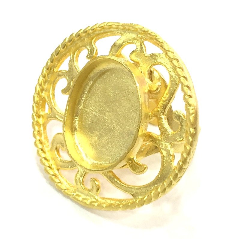 Adjustable Ring Blank, (18x13mm blank )  Gold Plated Brass G5377