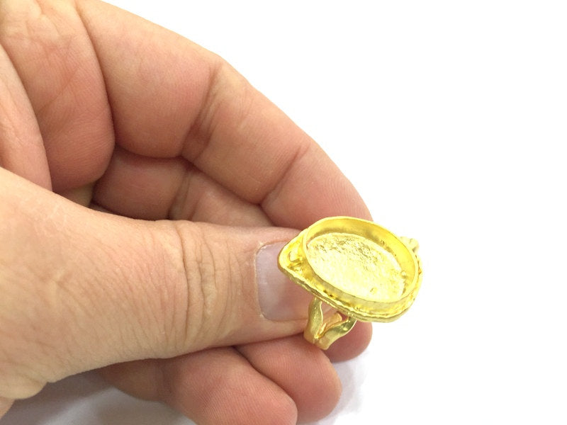 Adjustable Ring Blank, (18x13mm blank )  Gold Plated Brass G5380