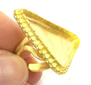 Gold Ring Settings Ring Blank Ring Bezel Base Cabochon Mountings Adjustable (35x30x30mm triangle blank )  Gold Plated Brass G5384