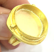 Gold Ring Blank Ring Settings Ring Bezel Base Cabochon Mountings Adjustable (20mm blank )  Gold Plated Brass G5394