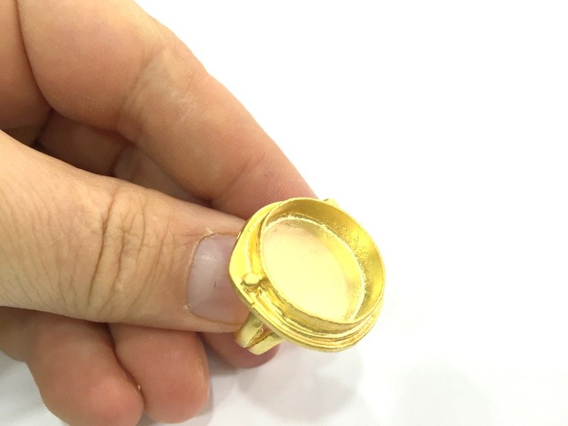 Gold Ring Blank Ring Settings Ring Bezel Base Cabochon Mountings Adjustable (20mm blank )  Gold Plated Brass G5394