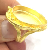 Ring Bezel Setting Blank, (25x18mm drop blank ) Adjustable Gold Plated Brass G5397