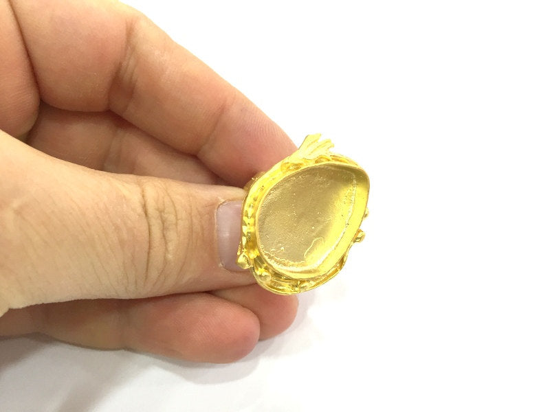 Ring Bezel Setting Blank, (25x18mm drop blank ) Adjustable Gold Plated Brass G5397