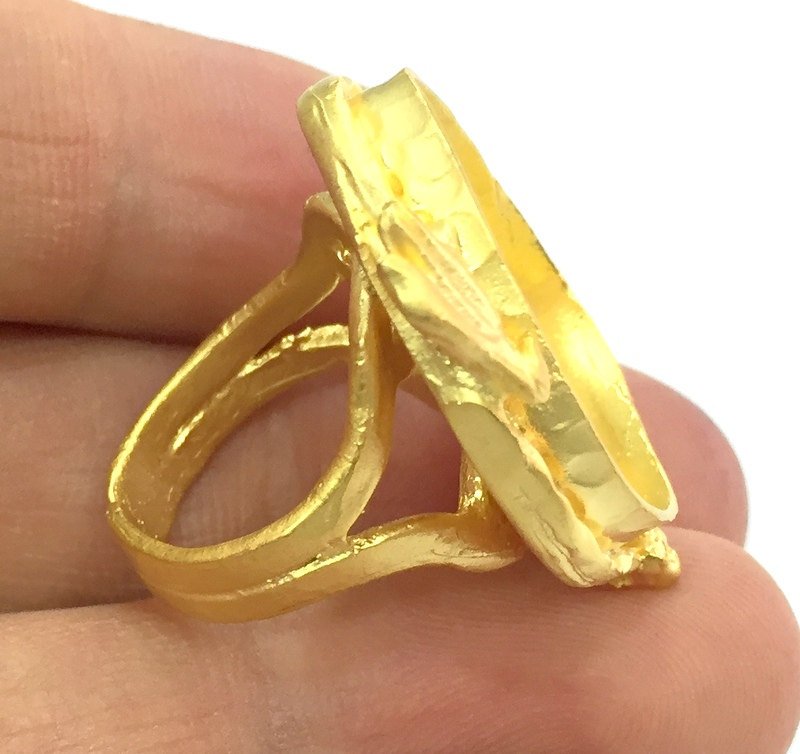 Ring Bezel Setting Blank, (25x18mm drop blank ) Adjustable Gold Plated Brass G5397