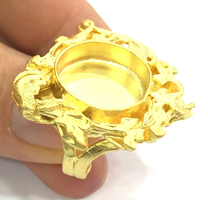 Adjustable Ring Blank, (16mm blank )  Gold Plated Brass G5398
