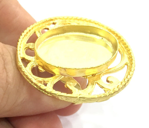 Adjustable Ring Blank, (25x18mm blank )  Gold Plated Brass G5400