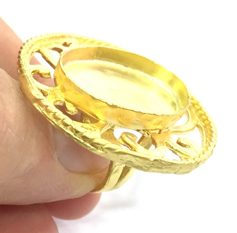 Adjustable Ring Blank, (25x18mm blank )  Gold Plated Brass G5400