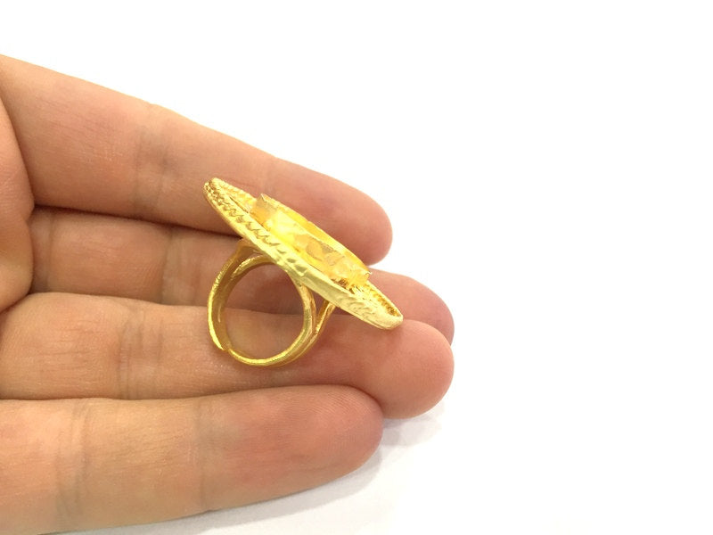 Adjustable Ring Blank, (25x18mm blank )  Gold Plated Brass G5400