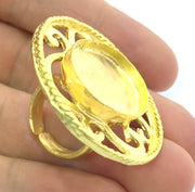 Adjustable Ring Blank, (25x18mm blank )  Gold Plated Brass G5400