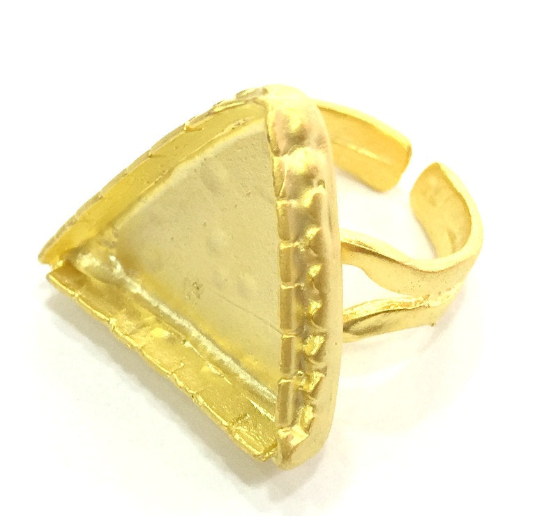 Adjustable Ring Blank, (20x20mm triangle blank )  Gold Plated Brass G5407