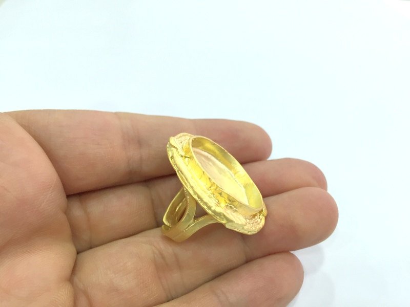 Ring Blank Bezel Setting , (25mm blank ) Adjustable Gold Plated Brass G5411