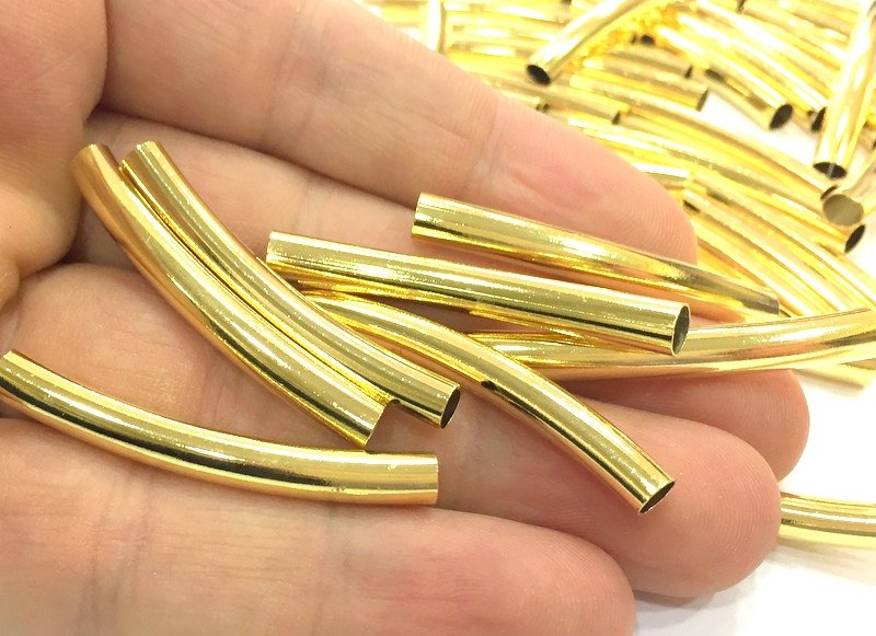 5 Pcs (40x5 mm) Gold Plated Brass  Tube , Findings G5418