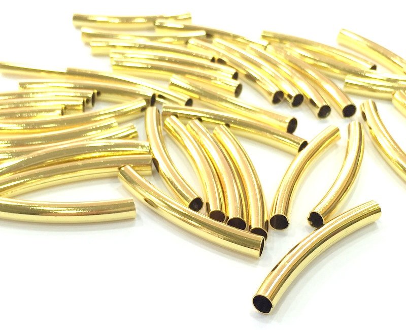 5 Pcs (40x5 mm) Gold Plated Brass  Tube , Findings G5418