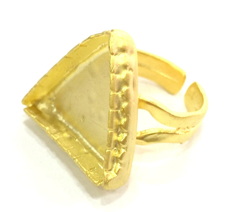 Adjustable Ring Blank, (20x20mm triangle blank )  Gold Plated Brass G5407