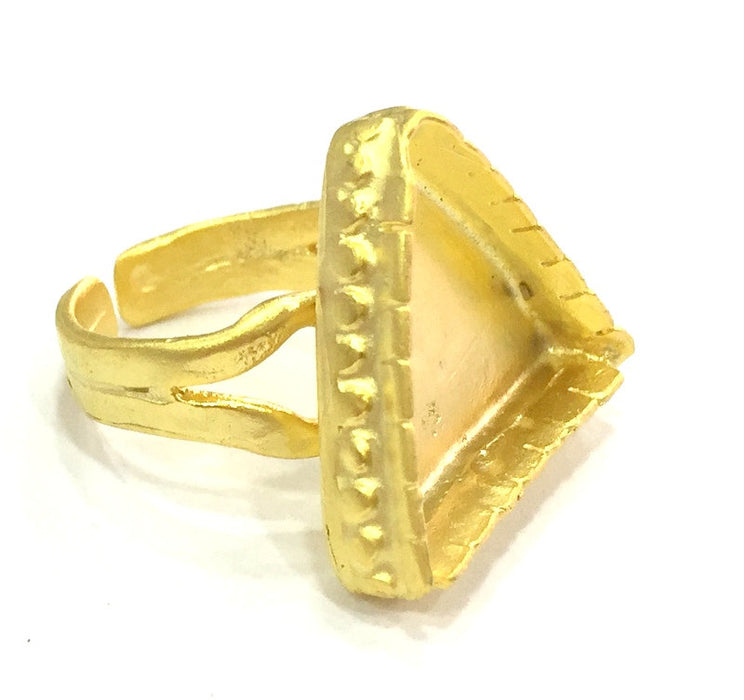 Adjustable Ring Blank, (20x20mm triangle blank )  Gold Plated Brass G5407