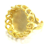 Gold Ring Blank Ring Settings Ring Bezel Base Cabochon Mountings Adjustable (20mm blank )  Gold Plated Brass G5408