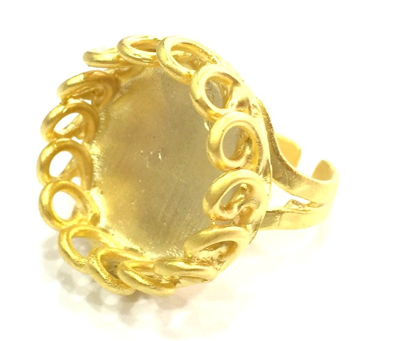 Gold Ring Blank Ring Settings Ring Bezel Base Cabochon Mountings Adjustable (20mm blank )  Gold Plated Brass G5408
