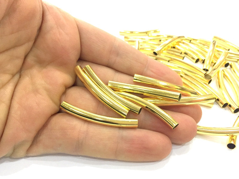 5 Pcs (40x5 mm) Gold Plated Brass  Tube , Findings G5418