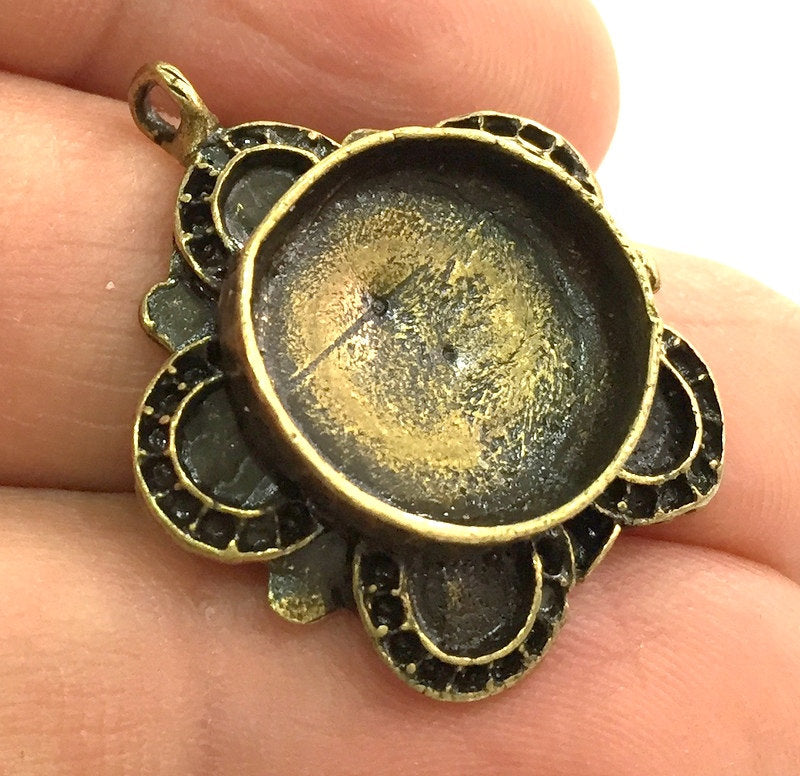 Antique Bronze Pendant Blank Base Setting Necklace Blank Mountings  Antique Bronze Brass  (16mm blank) , Mountings  G5456