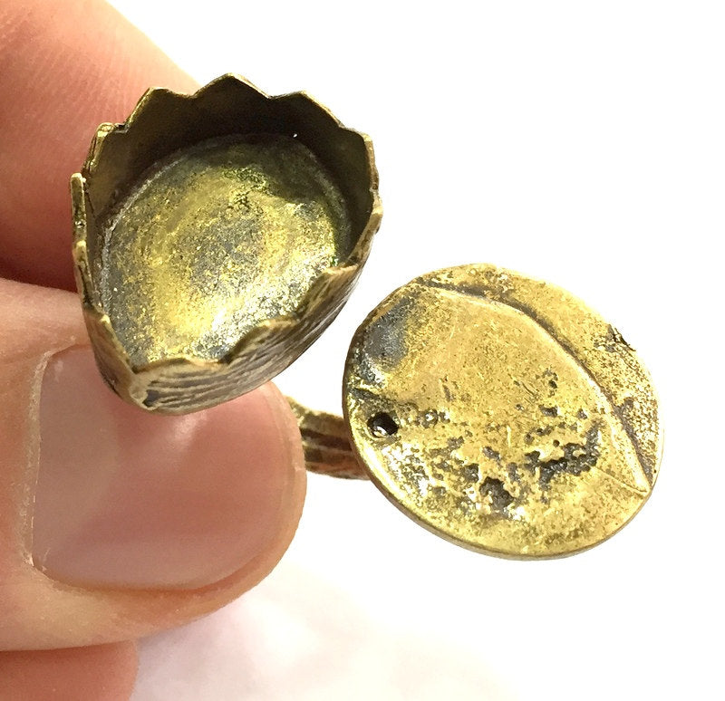 Adjustable Ring Blank, (20x15mm drop snd 15mm blank ) Antique Bronze Plated Brass G5527