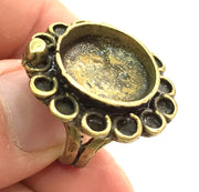 Adjustable Ring Blank, (16mm blank ) Antique Bronze Plated Brass G5558