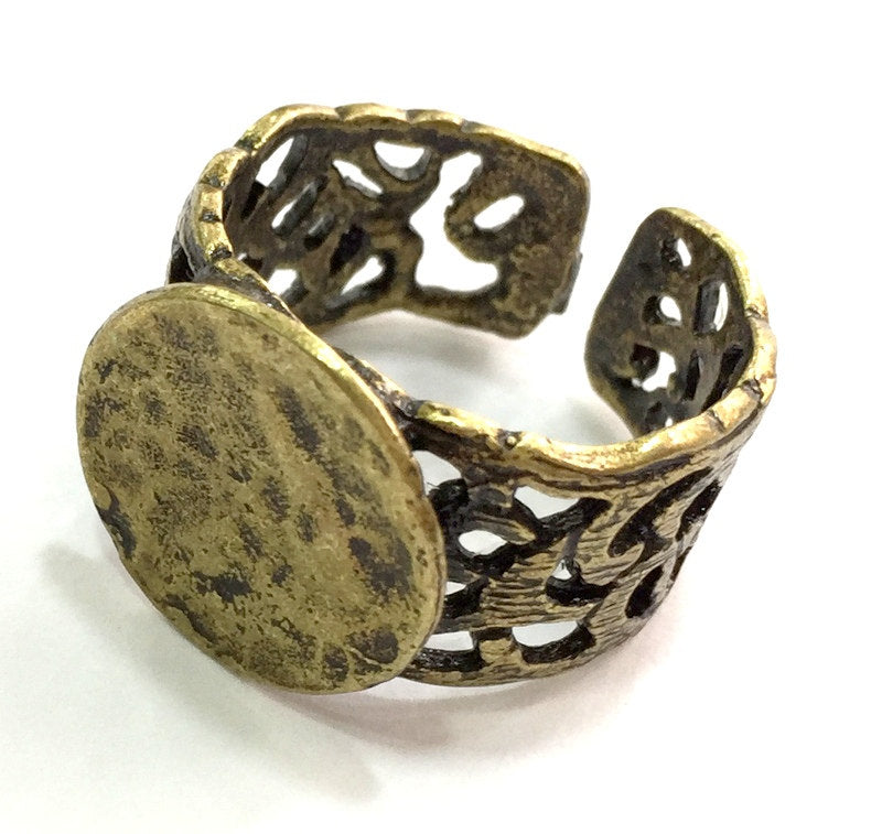 Antique Bronze Ring Blank Ring Bezel Adjustable  (15mm blank ) Antique Bronze Plated Brass G5572