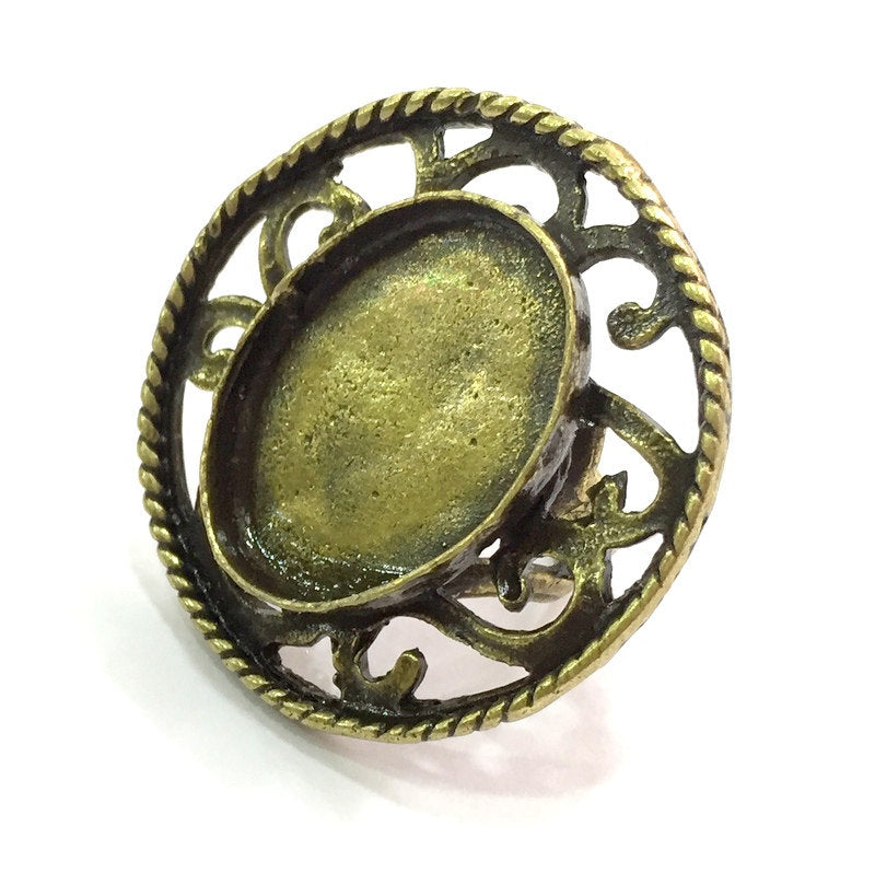 Adjustable Ring Blank, (25x18mm blank ) Antique Bronze Plated Brass G5573