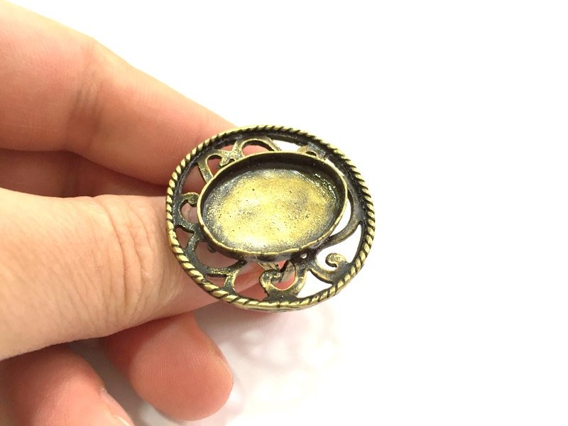 Adjustable Ring Blank, (25x18mm blank ) Antique Bronze Plated Brass G5573