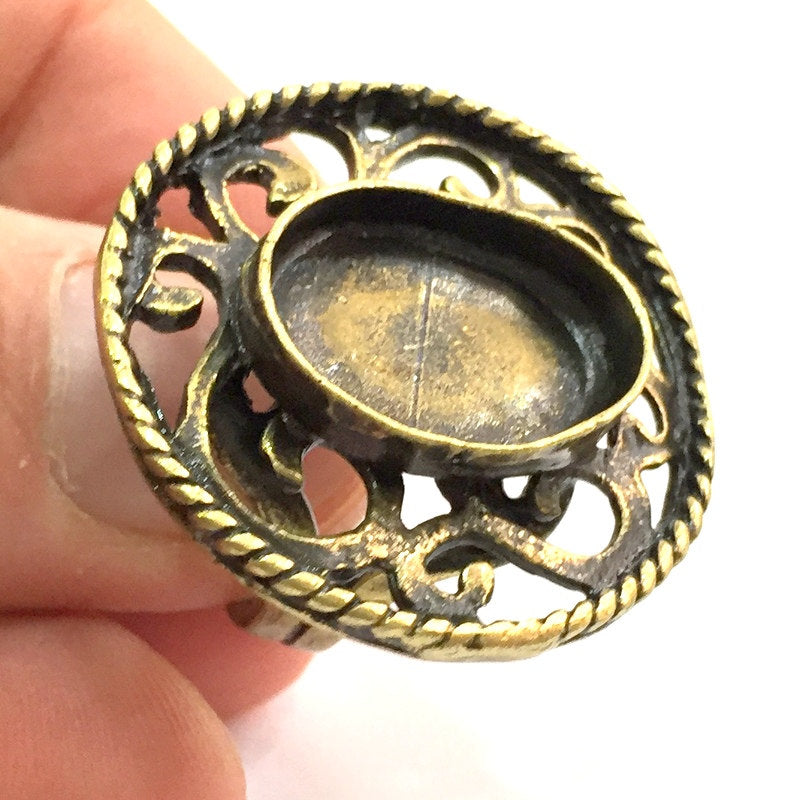 Adjustable Ring Blank, (18x13mm blank ) Antique Bronze Plated Brass G5575
