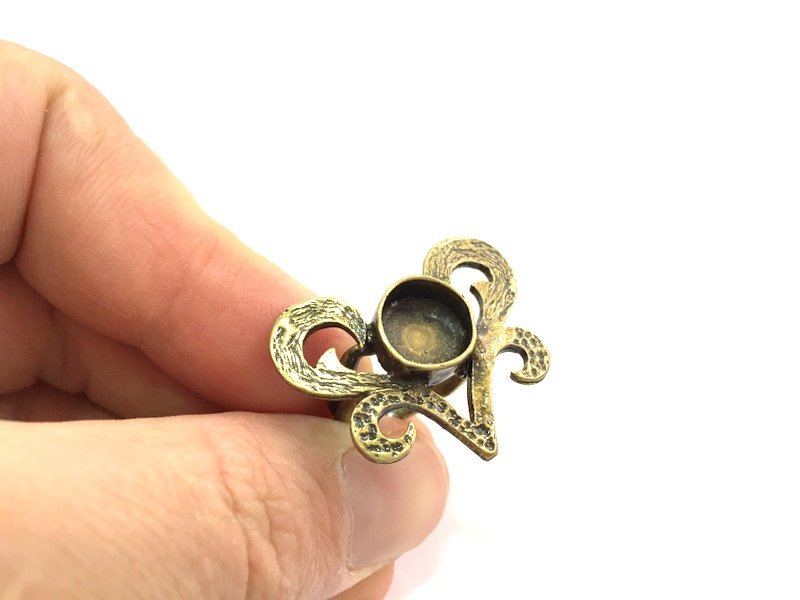 Antique Bronze Ring Blank Base Bezel Settings Cabochon Base Mountings Adjustable  (10mm blank ) Antique Bronze Plated Brass G5578