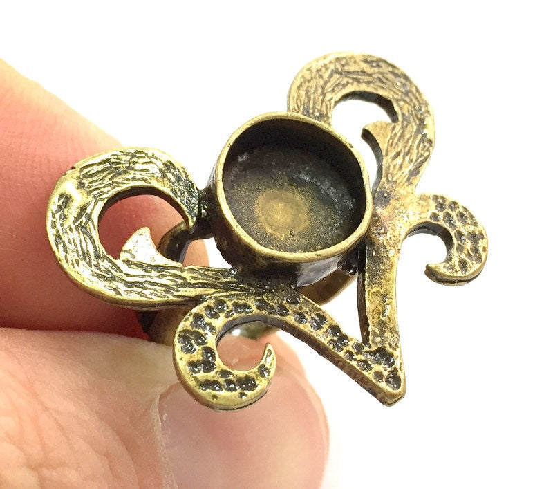 Antique Bronze Ring Blank Base Bezel Settings Cabochon Base Mountings Adjustable  (10mm blank ) Antique Bronze Plated Brass G5578