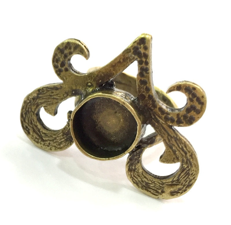 Antique Bronze Ring Blank Base Bezel Settings Cabochon Base Mountings Adjustable  (10mm blank ) Antique Bronze Plated Brass G5578