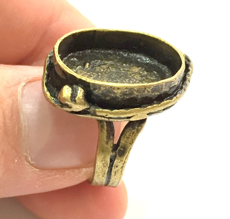 Antique Bronze Ring Blank Base Bezel Settings Cabochon Base Mountings Adjustable Ring, (18x13mm blank ) Antique Bronze Plated Brass G5586