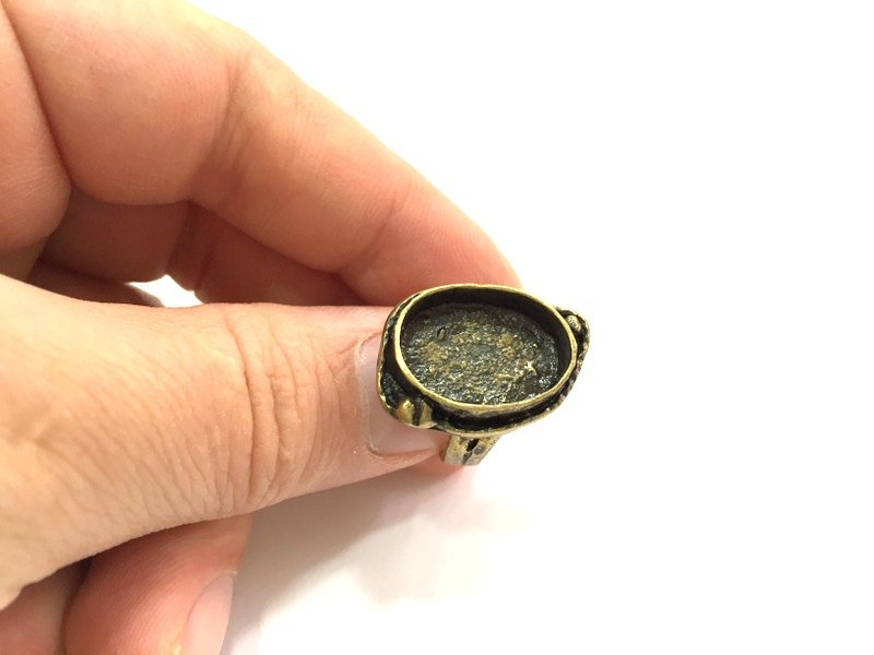 Antique Bronze Ring Blank Base Bezel Settings Cabochon Base Mountings Adjustable Ring, (18x13mm blank ) Antique Bronze Plated Brass G5586