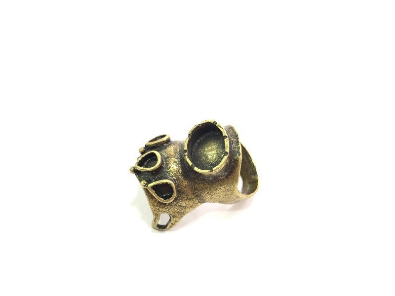 Adjustable Ring Blank, (12x10 mm elips and 5x3 mm drop Blank  ) Antique Bronze Plated Brass G5594