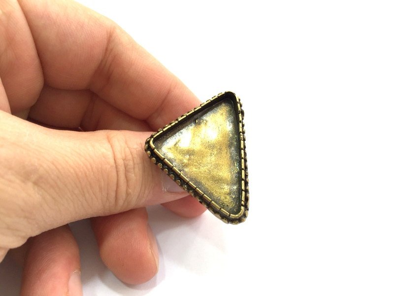 Adjustable Ring Blank, (35x30x30mm triangle blank ) Antique Bronze Plated Brass G5542