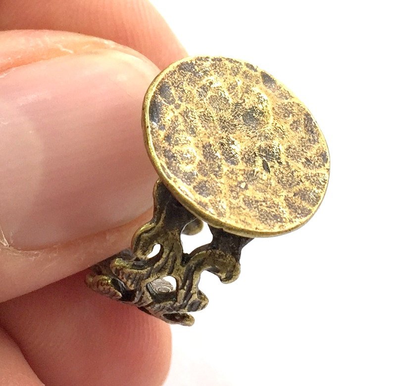 Adjustable Ring Blank, (15mm blank ) Antique Bronze Plated Brass G5543