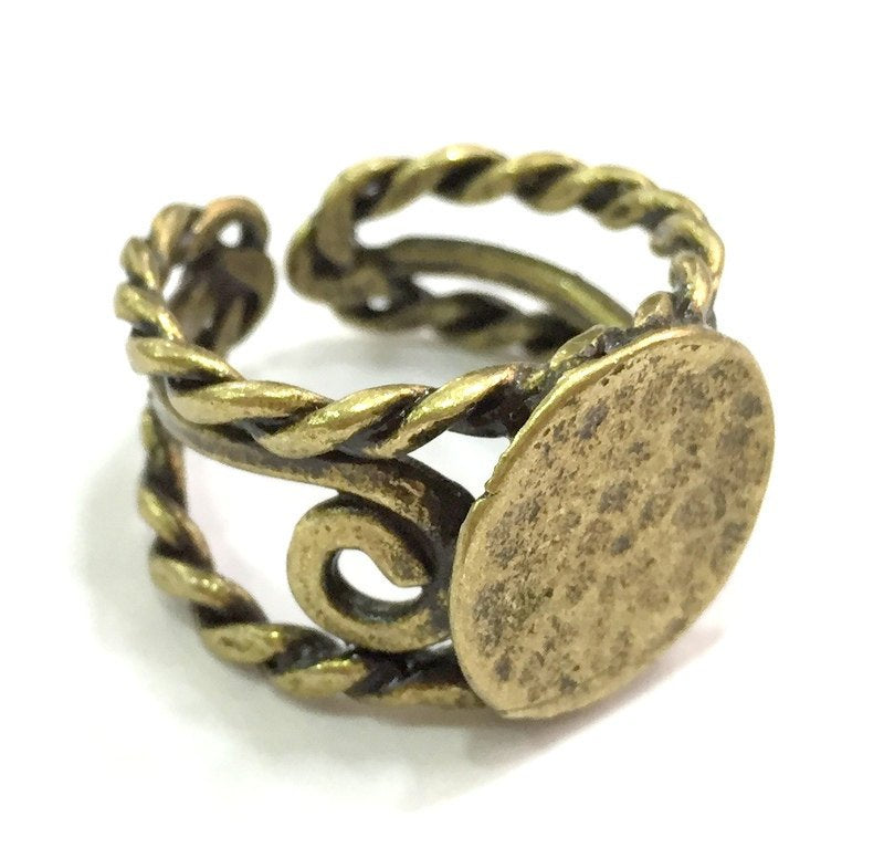 Adjustable Ring Blank, (15mm blank ) Antique Bronze Plated Brass G5561