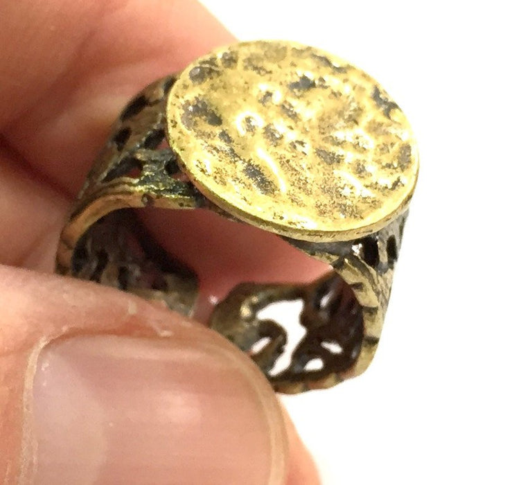 Antique Bronze Ring Blank Ring Bezel Adjustable  (15mm blank ) Antique Bronze Plated Brass G5572