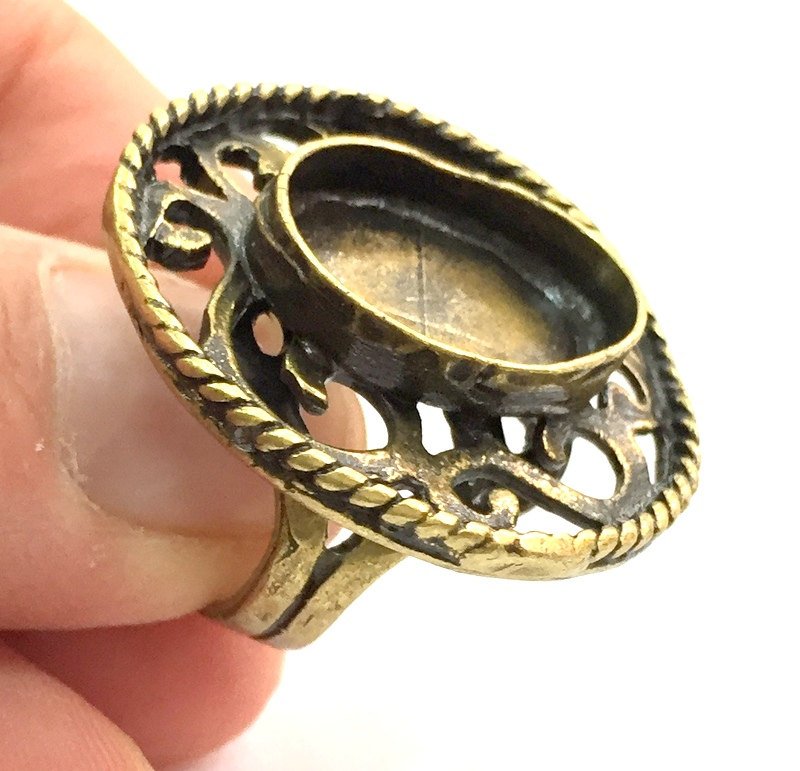Adjustable Ring Blank, (18x13mm blank ) Antique Bronze Plated Brass G5575