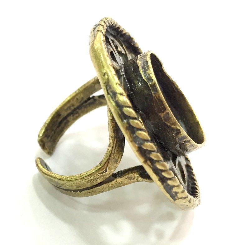 Adjustable Ring Blank, (18x13mm blank ) Antique Bronze Plated Brass G5575