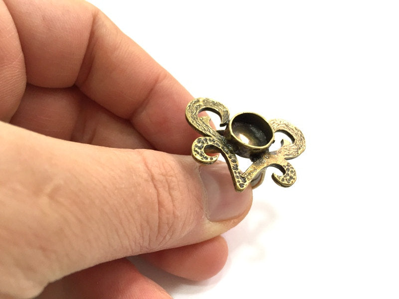 Antique Bronze Ring Blank Base Bezel Settings Cabochon Base Mountings Adjustable  (10mm blank ) Antique Bronze Plated Brass G5578