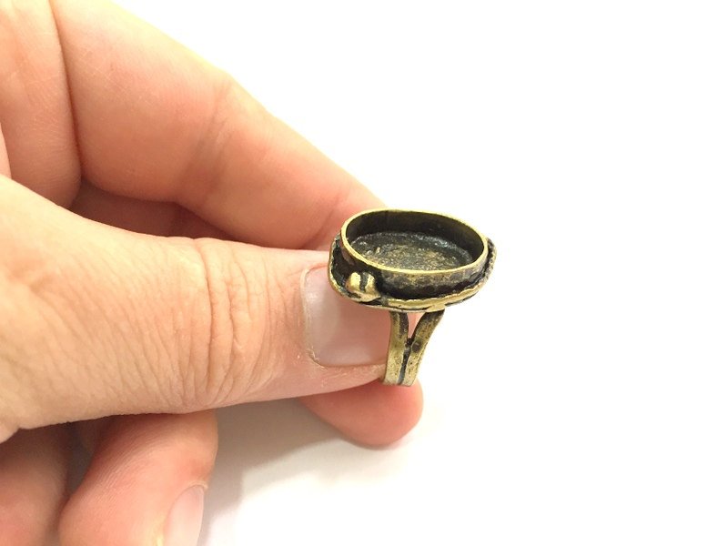 Antique Bronze Ring Blank Base Bezel Settings Cabochon Base Mountings Adjustable Ring, (18x13mm blank ) Antique Bronze Plated Brass G5586