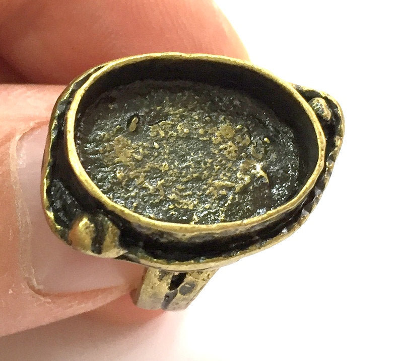 Antique Bronze Ring Blank Base Bezel Settings Cabochon Base Mountings Adjustable Ring, (18x13mm blank ) Antique Bronze Plated Brass G5586
