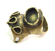 Adjustable Ring Blank, (12x10 mm elips and 5x3 mm drop Blank  ) Antique Bronze Plated Brass G5594