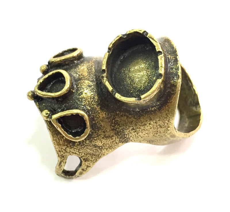 Adjustable Ring Blank, (12x10 mm elips and 5x3 mm drop Blank  ) Antique Bronze Plated Brass G5594