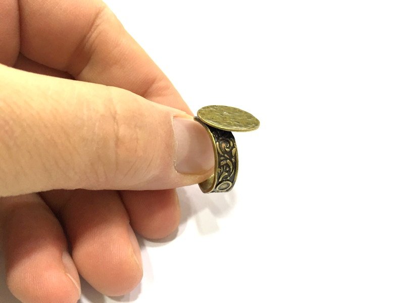 Antique Bronze Ring Blank Bezel Settings Cabochon Base Mountings Adjustable Ring  (15mm blank ) Antique Bronze Plated Brass G5606