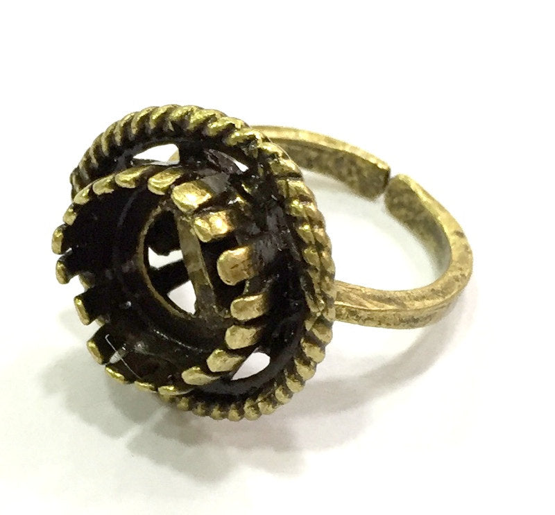 Antique Bronze Ring Blank Bezel Settings Cabochon Base Mountings Adjustable Ring  (10mm blank ) Antique Bronze Plated Brass G5622