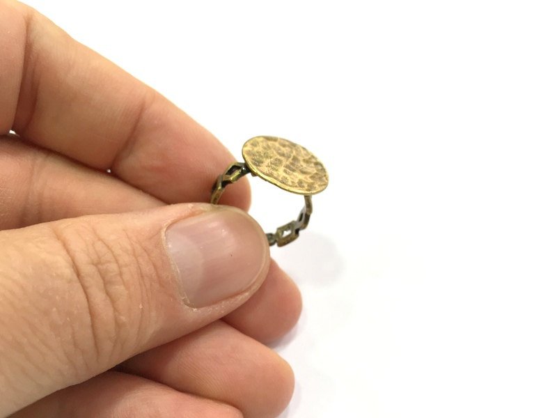 Ring Blank Base Bezel Setting Adjustable  Blank, (15mm blank ) Antique Bronze Plated Brass G5626