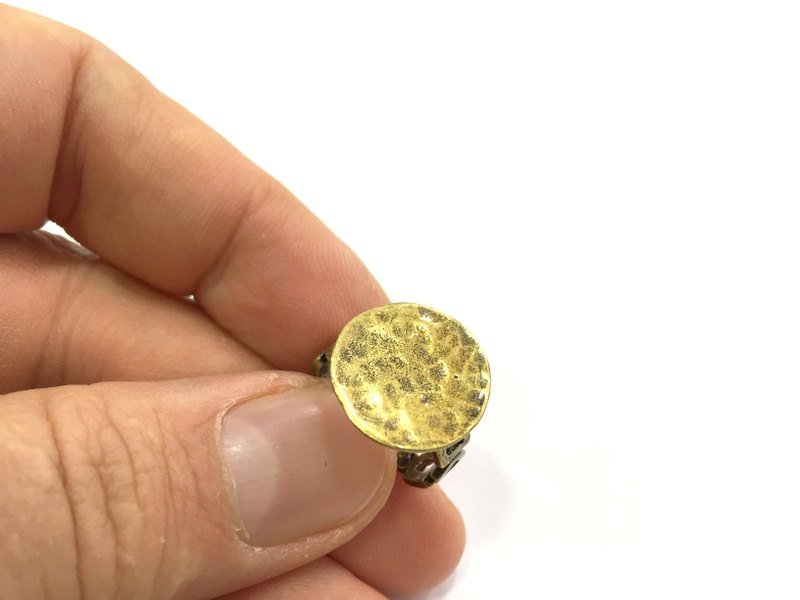 Ring Blank Base Bezel Setting Adjustable  Blank, (15mm blank ) Antique Bronze Plated Brass G5626